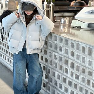 女童90羽绒服冬2025新款中大童连帽短款外套韩版新国标白鸭绒上衣