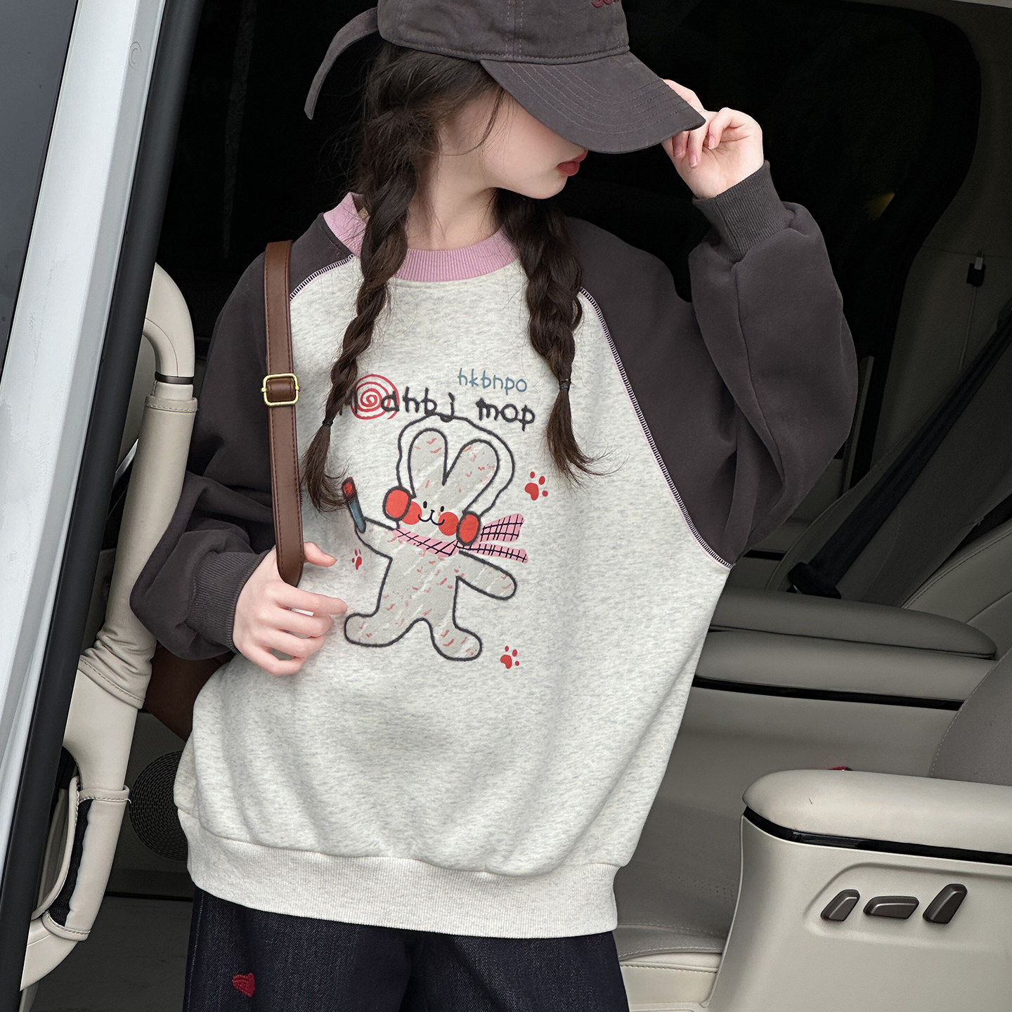 秋冬装女童韩版撞色加绒卫衣保暖