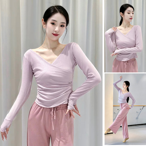 V领现代舞练功服古典舞新款长袖套指舞蹈服艺考中国舞跳舞上衣女