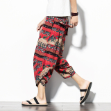 2025夏季风印花七分裤男宽松大码沙滩裤潮流复古萝卜裤K28P30，男装牛仔裤，星座220-2