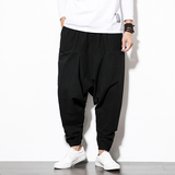 2025春夏风休闲裤男宽松低裆哈伦裤潮流嘻哈棉麻裤子K18P40，男装休闲裤，四季星座220-2