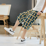 2025夏季风七分裤男宽松条纹裤子男式大码亚麻五分短裤K47P35，男装牛仔裤，四季星座220-2