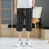 夏季风条纹七分裤男宽松大码直筒哈伦沙滩裤潮五分短裤K49P35，男装牛仔裤，星座220-2