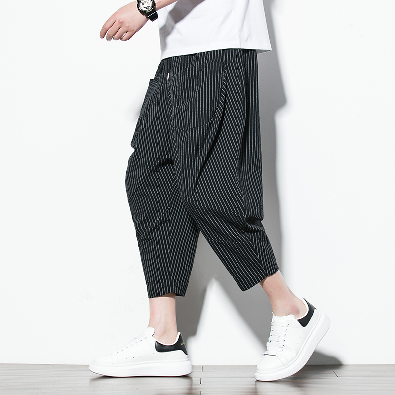 2025夏季新款风休闲裤男宽松七分裤潮流大码小脚哈伦裤K96P40，男装牛仔裤，星座220-2