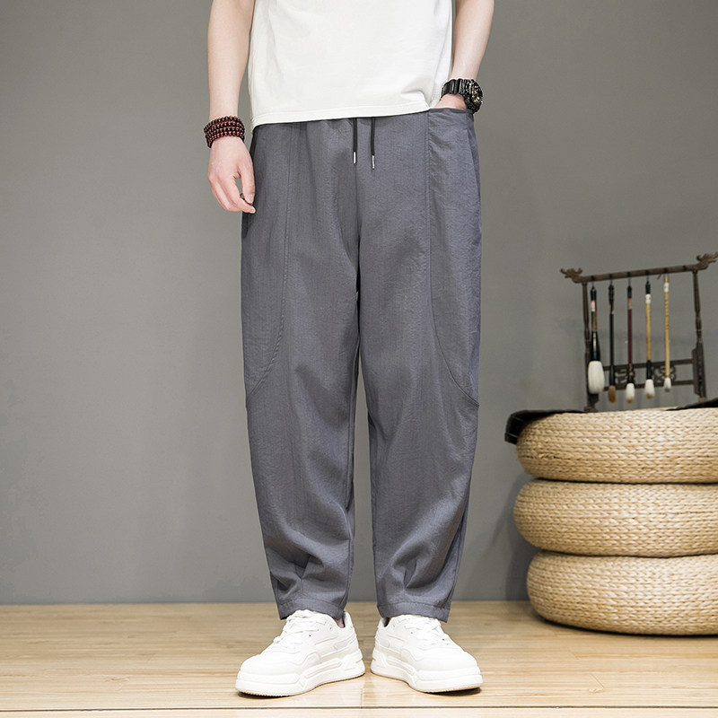 2025春夏冰丝休闲裤男风宽松大码阔腿裤潮流青年长裤K94P45，男装休闲裤，星座220-2