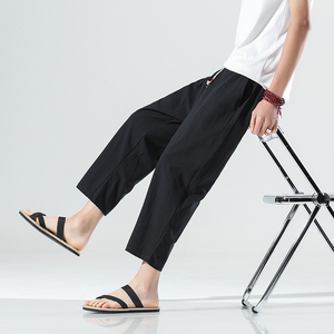 2025夏季风七分裤男棉麻裤子潮大码休闲直筒裤男哈伦裤K69P45，男装牛仔裤，四季星座220-2
