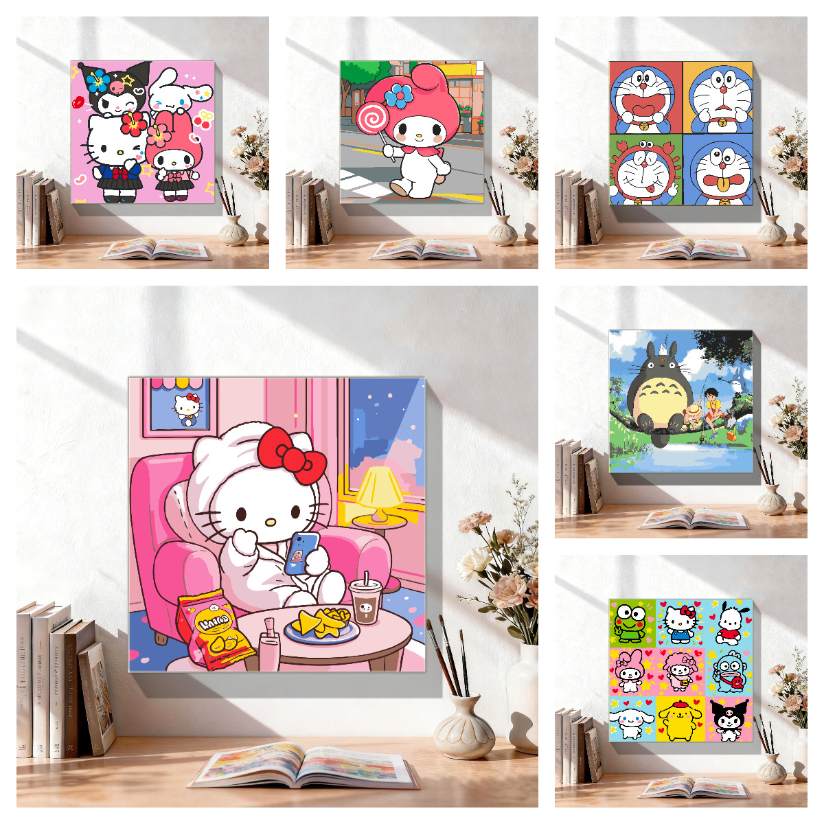 diy数字油画手工填色油画治愈解压装饰挂画儿童卡通挂画动漫