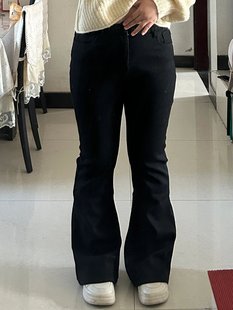 黑色牛仔裤 女春季 新款 300斤特大码 胖mm高腰显瘦阔腿窄版 微喇长裤