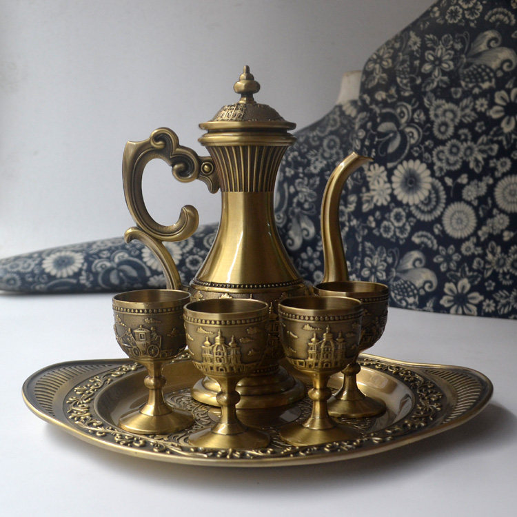复古欧式仿青铜色酒具金属酒壶酒杯六件套家居摆件过节送礼