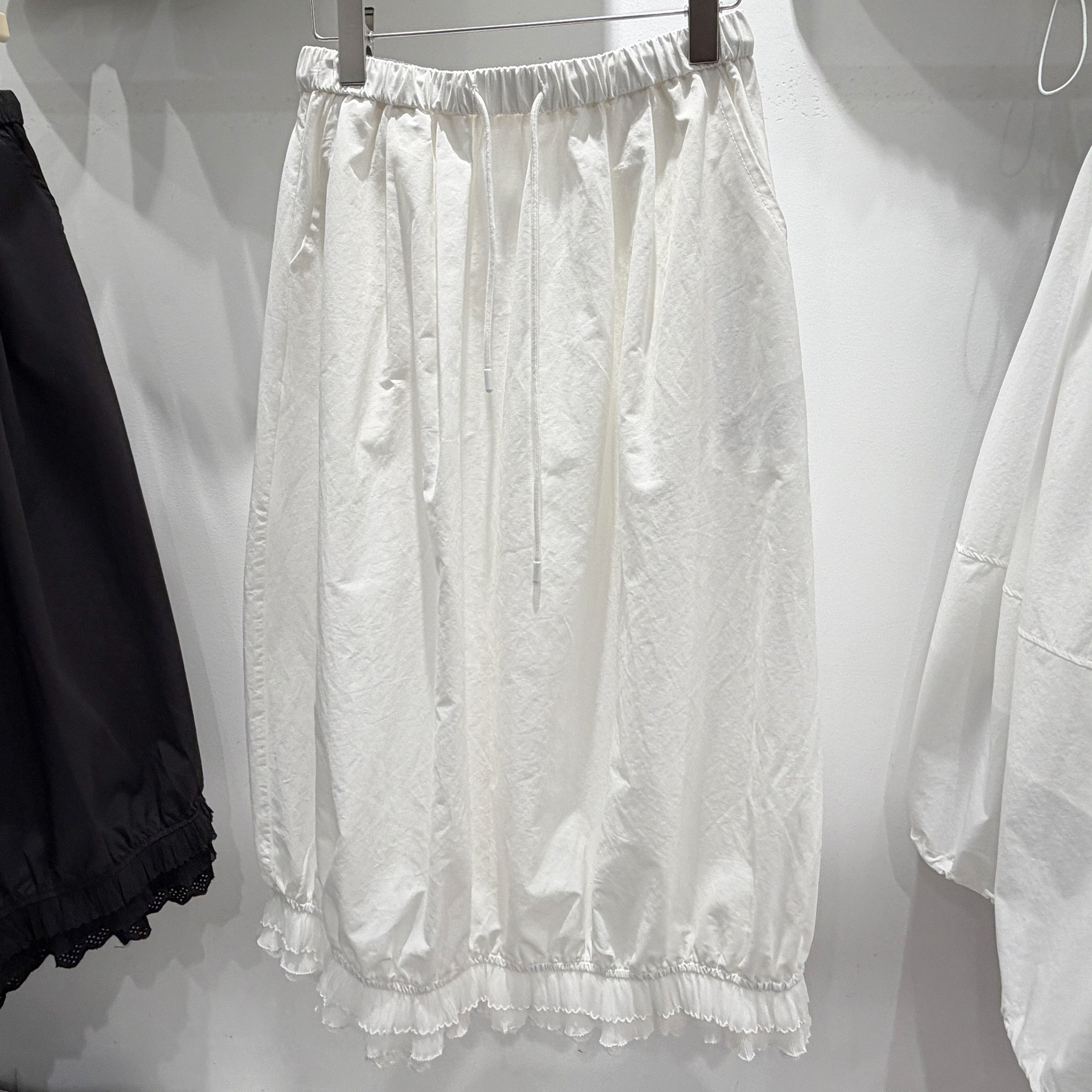 拼纱花边半身裙子女2026春夏抽绳松紧腰中长款甜美蓬蓬花苞裙口袋