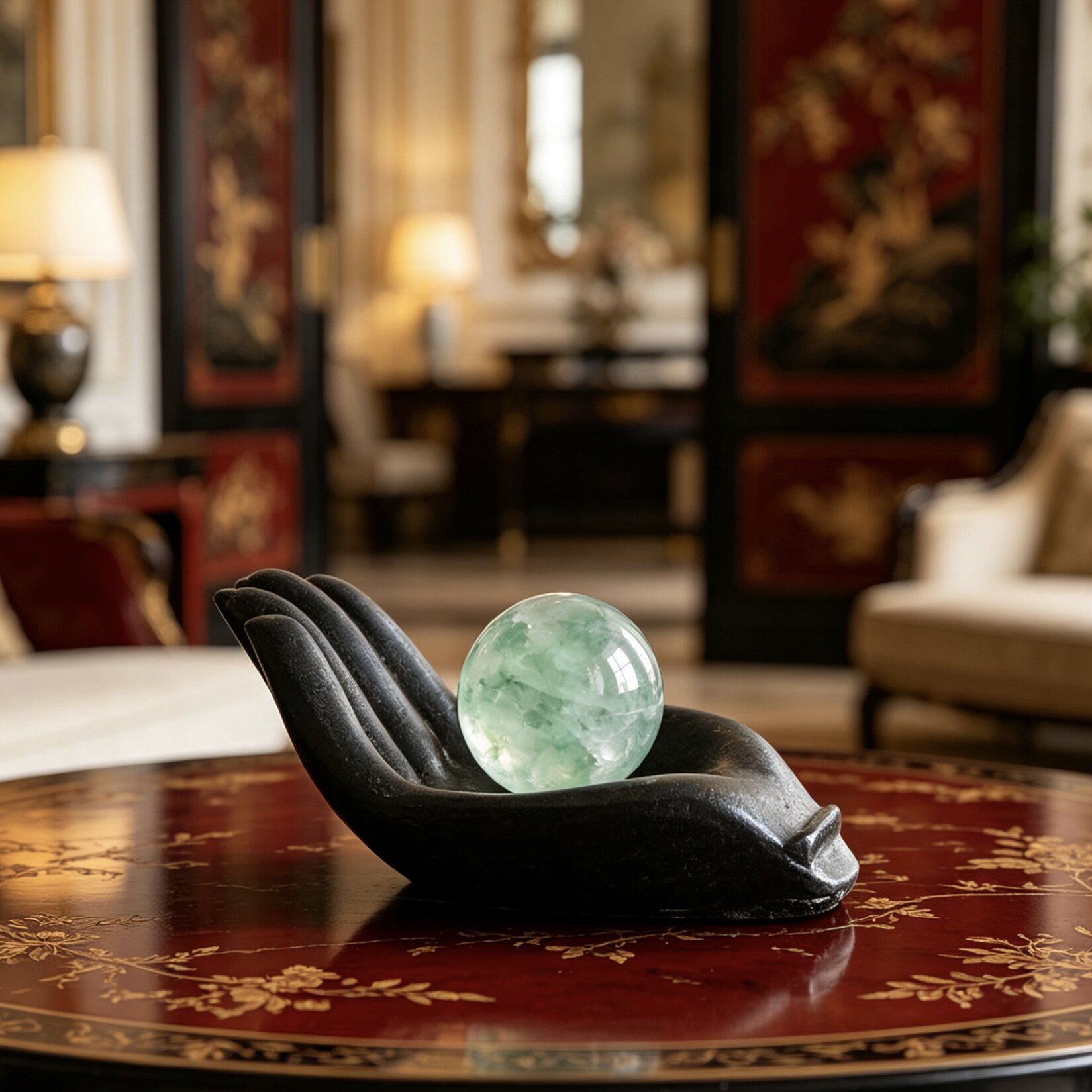 侘寂风复古黑色水晶球底座家用客厅茶几创意个性玄关装饰托盘摆放