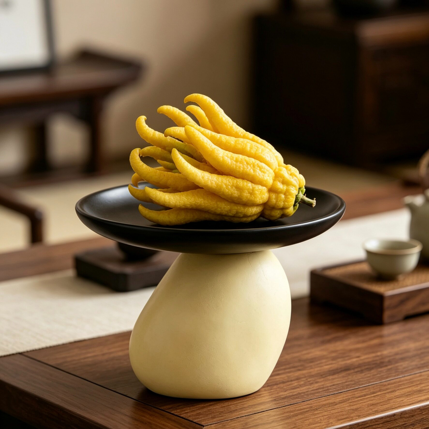 中古风侘寂放佛手柑瓜果托盘高脚佛前佛堂高级感客厅玄关宋代美学
