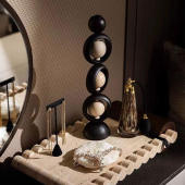 现代简约样板间衣帽间创意摆件大理石托盘木质烛台装 饰摆设