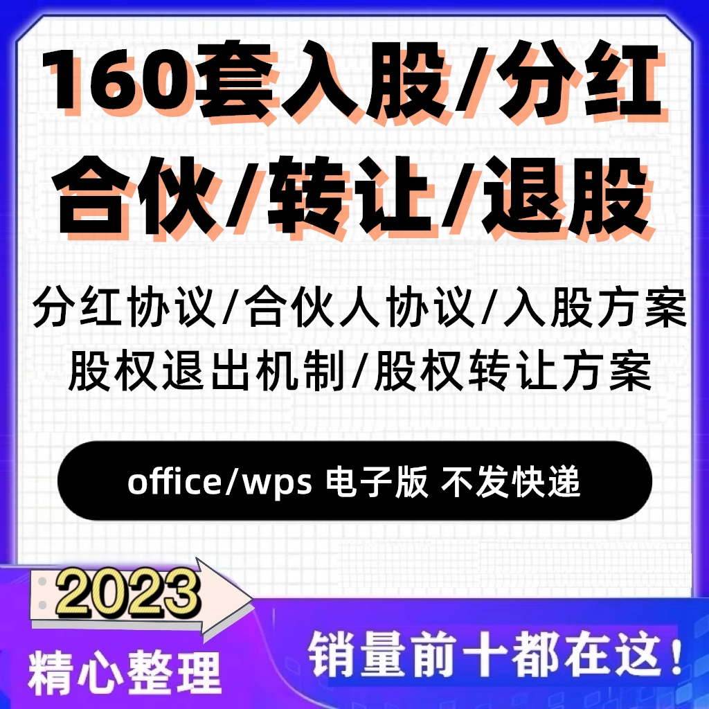合伙人股权协议书入股/出资/退股/分红投资股权架构设计股东范本