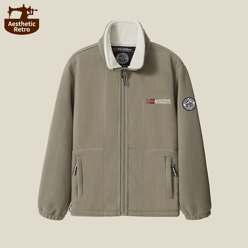挪威摇粒绒外套男秋冬季双层内胆加绒加厚高端休闲抓绒衣夹克棉服
