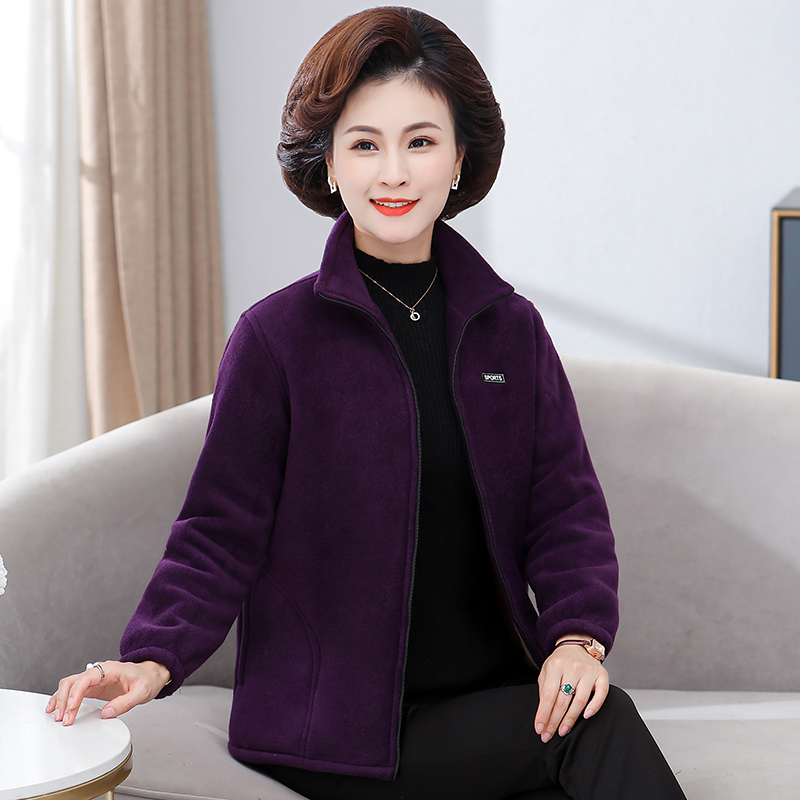 摇粒绒卫衣中老年保暖开衫妈妈装