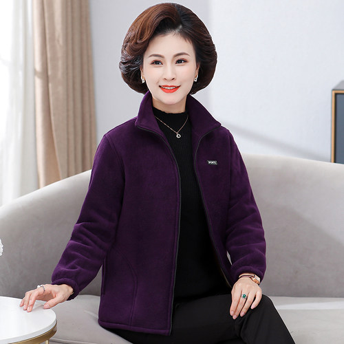 摇粒绒卫衣中老年保暖开衫妈妈装