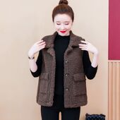 羊羔毛绒背心 皮毛一体马夹春秋外穿薄款 短款 颗粒绒马甲女2025新款