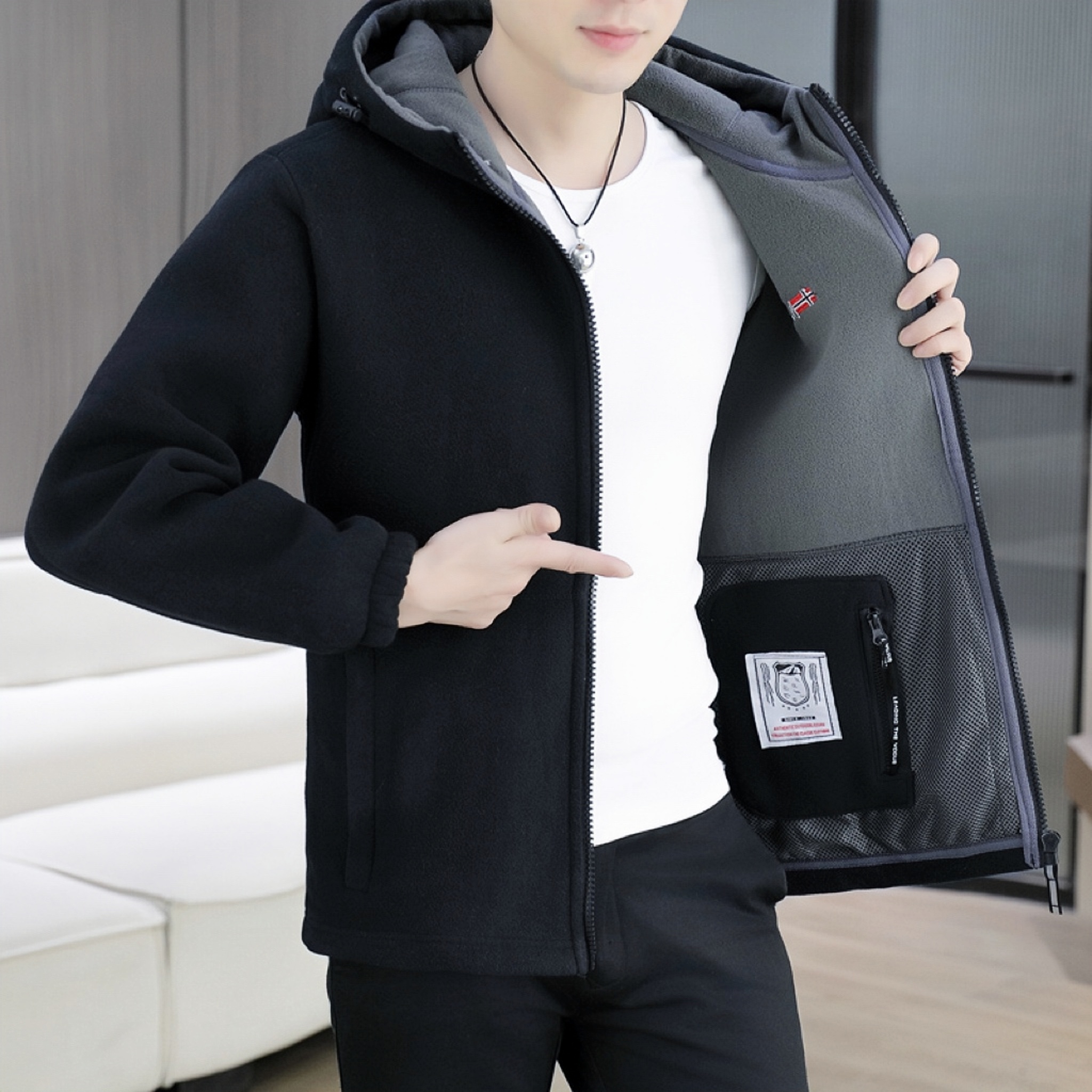 挪威出口卫衣男款抓绒衣外套颗粒摇粒绒秋冬保暖运动加绒休闲开衫