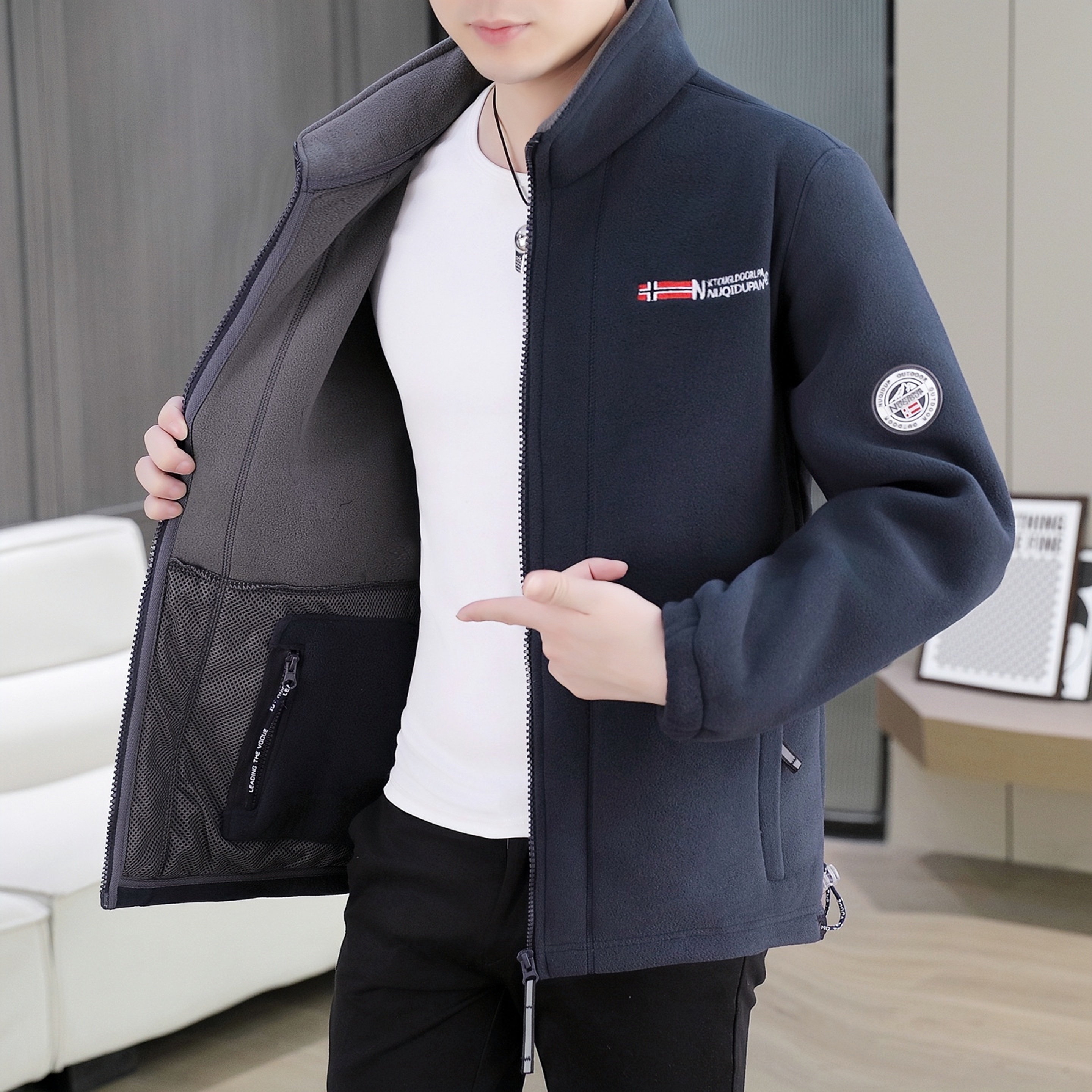 户外挪威抓绒衣男2025秋冬摇粒绒双面加绒外套保暖卫衣休闲夹克