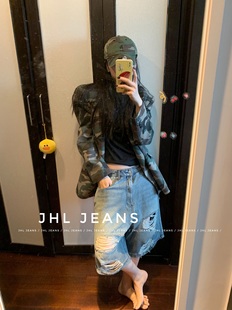 JHL JEANS 铅笔感 抹料 破洞牛仔短裤 超时髦 男女都可驾驭