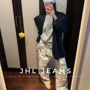 阔腿裤 全网重磅白迷人白迷彩工装 男女 JEANS JHL