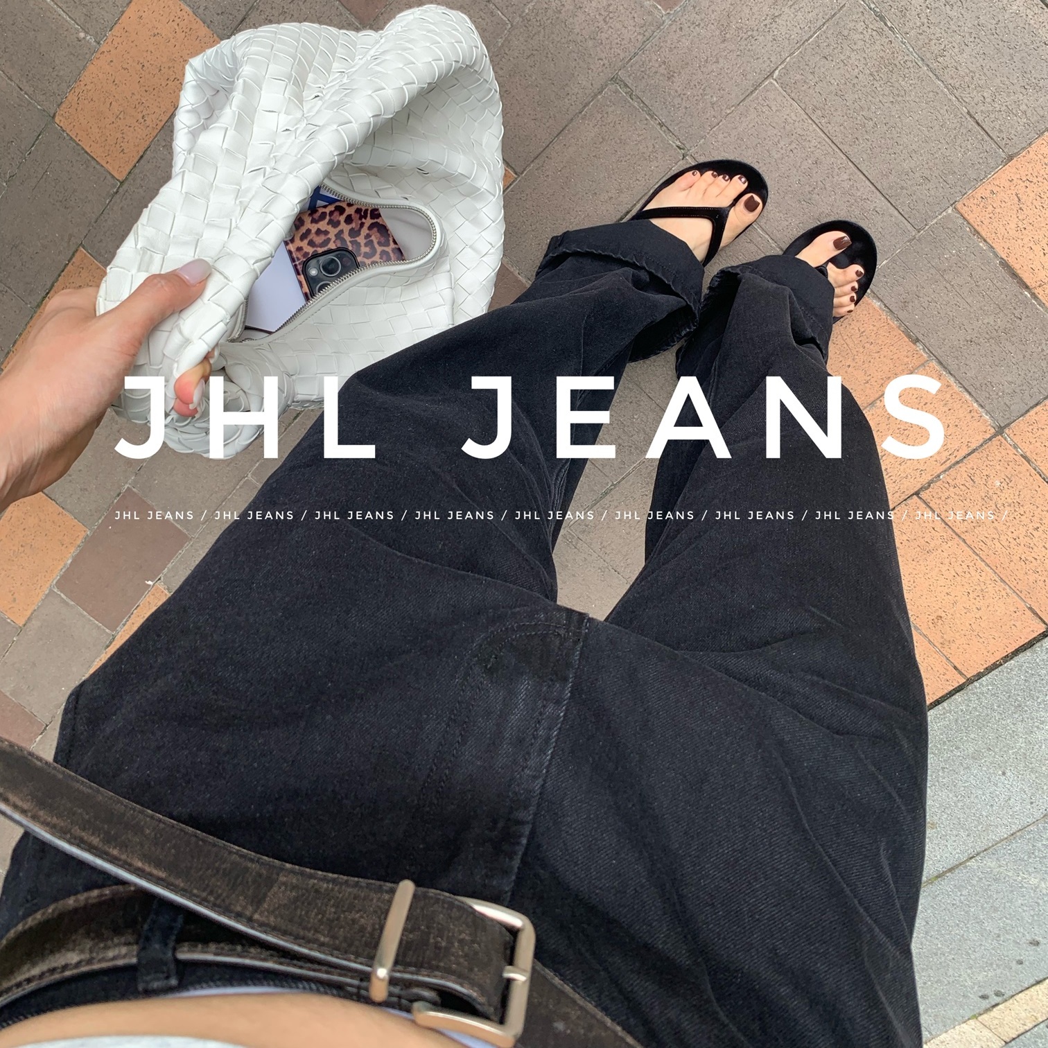 JHL JEANS 重磅 cleanfit 水洗碳黑色修身直筒牛仔裤 男女