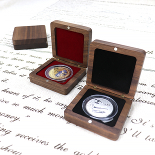 黑胡桃徽章奖章实木礼品盒收纳包装盒黑酒红银章盒可激光镭射LOGO