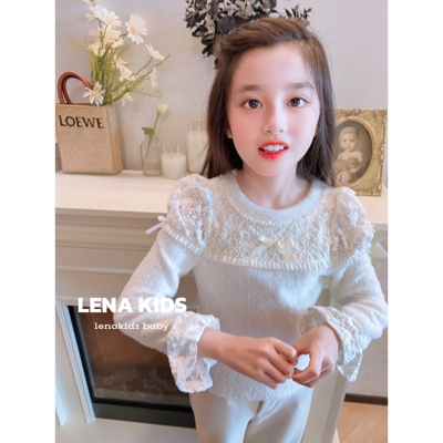 莉娜kids仿貂绒法蕾双面绒甜美加厚保暖毛衣女童25100504