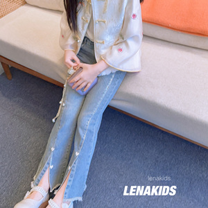 Lenakids气质微喇牛仔裤亲子新中式国风女宝牛仔裤24022604现货