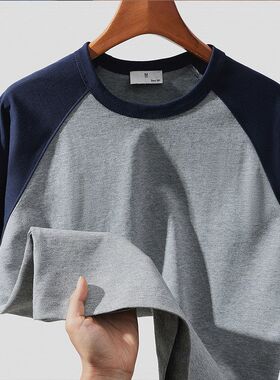 新款撞色咔叽短袖日系新款情侣肩袖男女同款重磅潮牌t恤g360插复