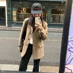 现韩国东大门代购UNDERSON2025秋冬季复古气质通勤羊毛西装短外套