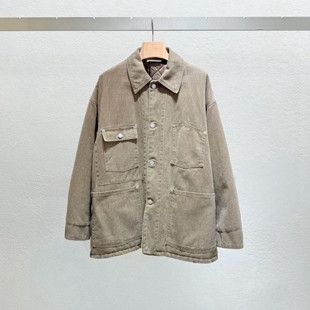 现韩国东大门代购statement2025秋冬休闲复古多口袋加棉牛仔外套