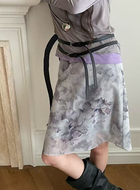 现韩国东大门代购atmosphere2026春季时尚百搭高腰水墨花朵半身裙