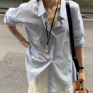 现韩国东大门代购ounce2026春季韩系简约纯色翻领单排扣长袖衬衫