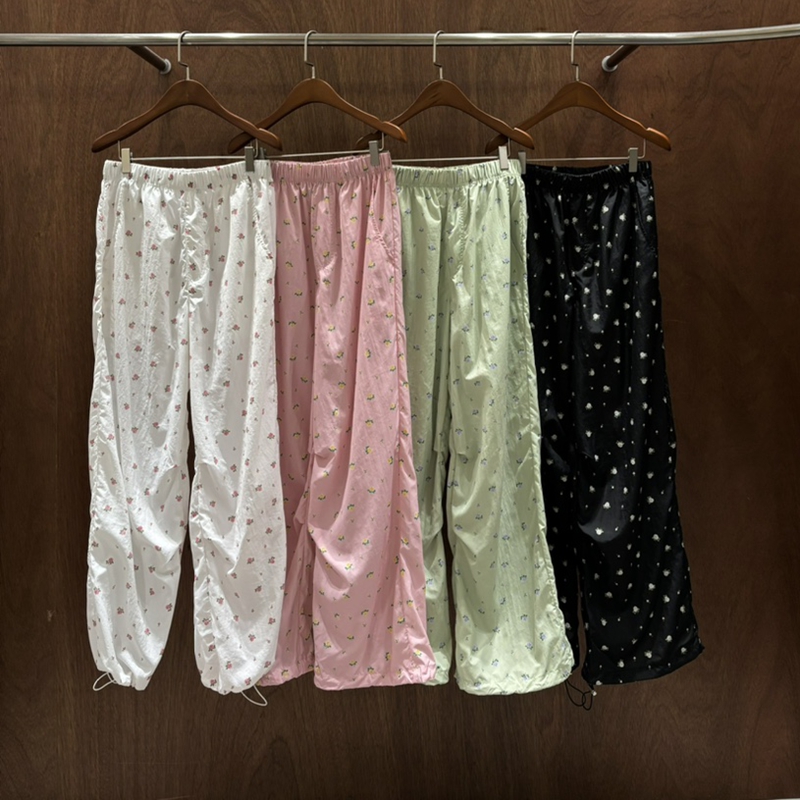 松紧腰百搭韩国长裤花朵休闲裤