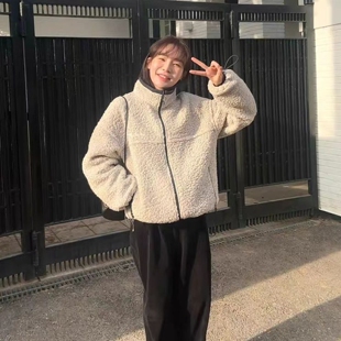 现韩国东大门代购monoha2025秋冬时尚百搭拼色立领摇粒绒休闲外套