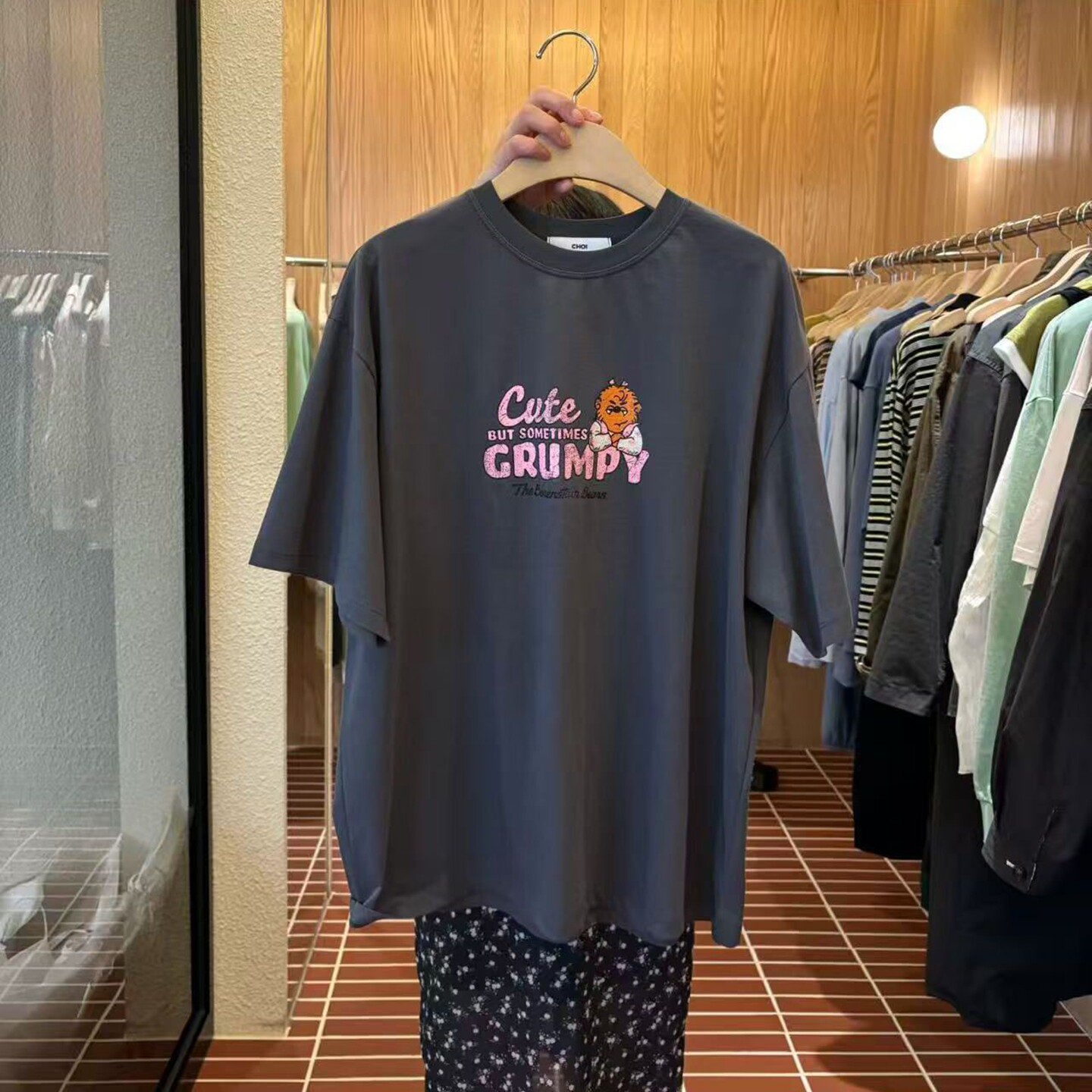 现韩国东大门代购CHOI2026夏季宽松休闲卡通字母印花圆领短袖T恤