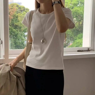 现韩国东大门代购女OUNCE2026春季百搭基础款圆领纯色休闲短袖T恤