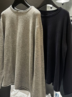 现韩国东大门代购Tug2025秋冬简约百搭圆领卷边纯色休闲针织毛衣