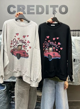 现韩国东大门代购credito2025秋新款宽松卡通爱心贝蒂圆领卫衣女