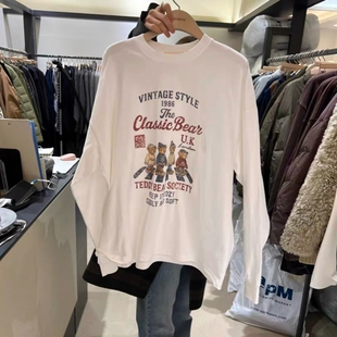 T恤 service2025秋冬百搭减龄字母小熊长袖 现韩国东大门代购 self