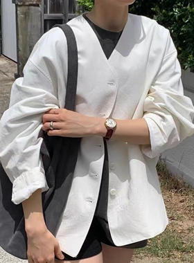 现韩国东大门代购SELF SERVICE2026春季复古休闲单排扣V领外套女