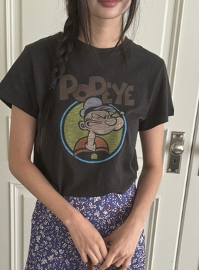 现韩国东大门代购女PEBBLE2026夏季新款百搭卡通大力水手短袖T恤