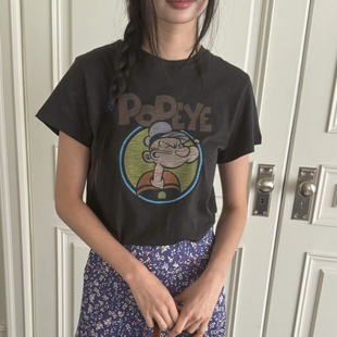 现韩国东大门代购女PEBBLE2026夏季新款百搭卡通大力水手短袖T恤