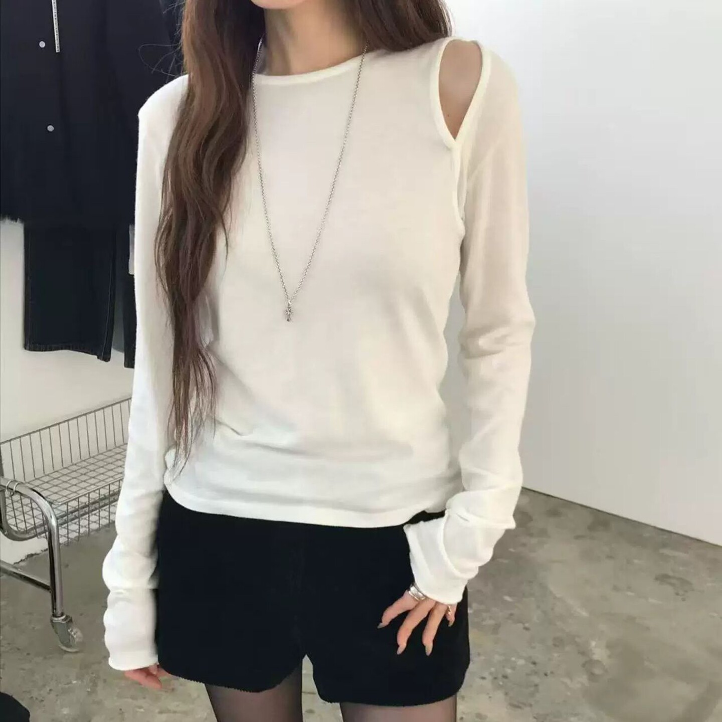 长袖洋气百搭韩国女装纯色棉T恤