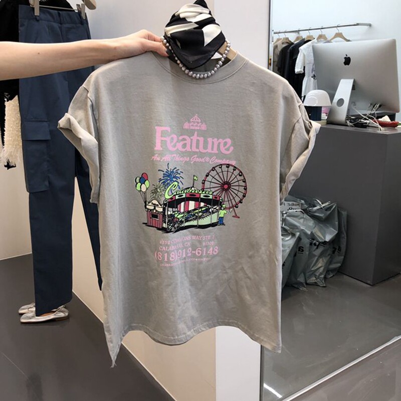 现韩国东大门moroe project2025夏季款百搭卡通字母印花短袖T恤女