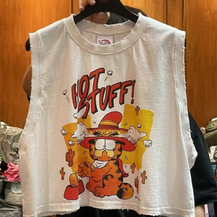 GARMENT2025夏百搭洋氣卡通印花破洞無袖 現(xiàn)韓國(guó)東大門代購(gòu) 背心女