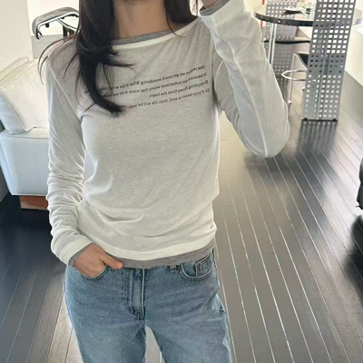 长袖简约百搭韩国代购字母T恤女