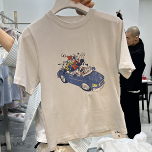 现韩国东大门代购女VISUAL SPACE2025夏新款百搭卡通汽车短袖T恤